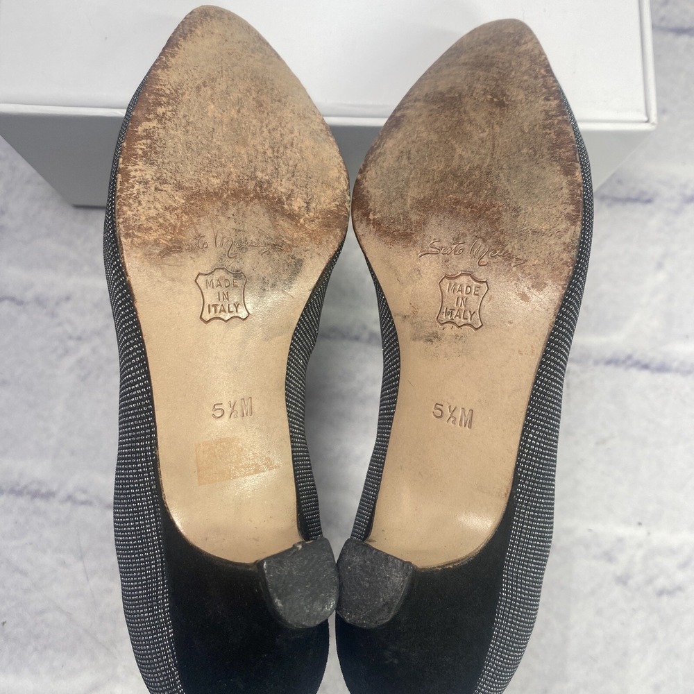 Sesto Meucci 5.5M Kitten Heel Pumps‎ Pointed Toe Black Silver Stretch Scalloped - Picture 8 of 11